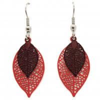 Bouclesd oreilles pendantes feuille estampe orange et marron 5