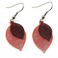 Bouclesd oreilles pendantes feuille estampe orange et marron 6
