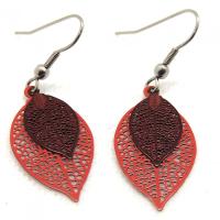 Bouclesd oreilles pendantes feuille estampe orange et marron 7