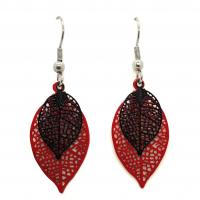 Bouclesd oreilles pendantes feuille estampe rouge et noir 3