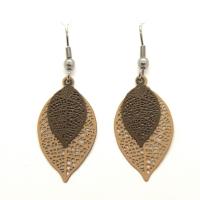 Bouclesd oreilles pendantes feuille estampe taupe et marron 1