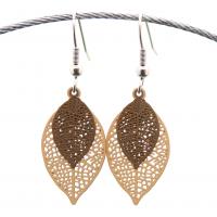 Bouclesd oreilles pendantes feuille estampe taupe et marron 4