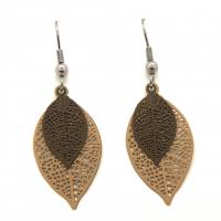 Bouclesd oreilles pendantes feuille estampe taupe et marron