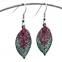 Bouclesd oreilles pendantes feuille estampe vert et mauve 7