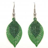 Bouclesd oreilles pendantes feuille estampe vert menthe 2