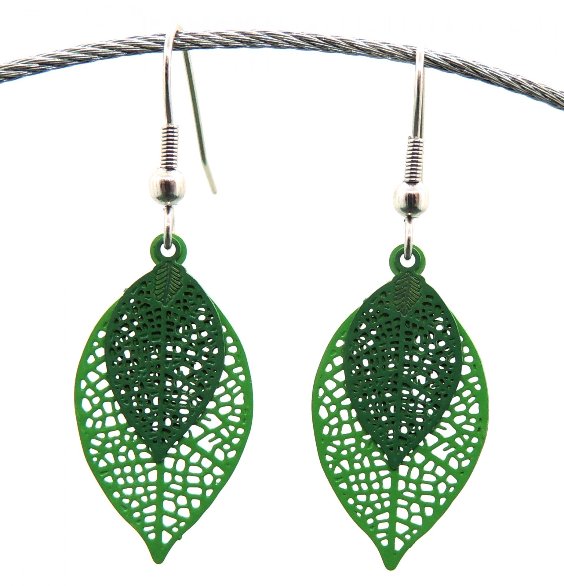 Boucles d'oreilles pendantes vert kaki femme