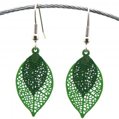 Bouclesd oreilles pendantes feuille estampe vert menthe 4