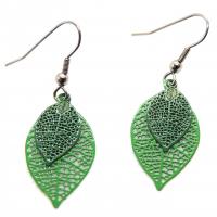 Bouclesd oreilles pendantes feuille estampe vert menthe