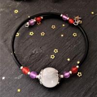 Bracelet en pate polymere perle blanche feuille argentee 5 