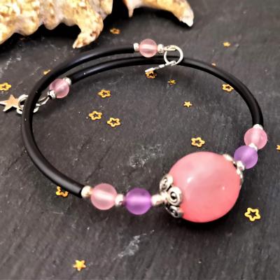 Bracelet papte polymere encre rose fil memoire 5 