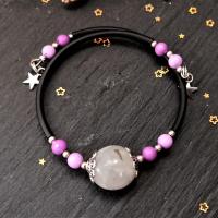 Bracelet perle transparente feuille argent perle acrylique mauve breloque etoile 2 