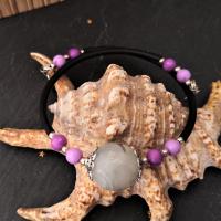 Bracelet perle transparente feuille argent perle acrylique mauve breloque etoile 4 