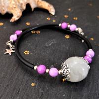 Bracelet perle transparente feuille argent perle acrylique mauve breloque etoile 8 