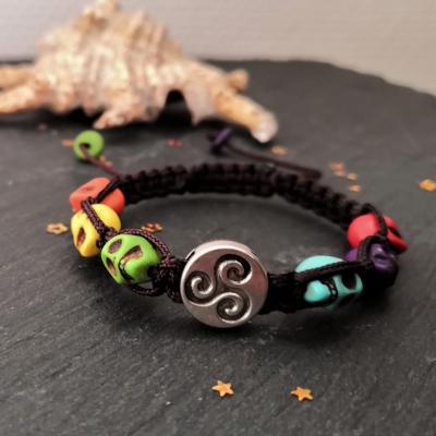 Bracelet tete de mort celtique marron 4 