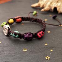 Bracelet tete de mort fil nylon marron 2 