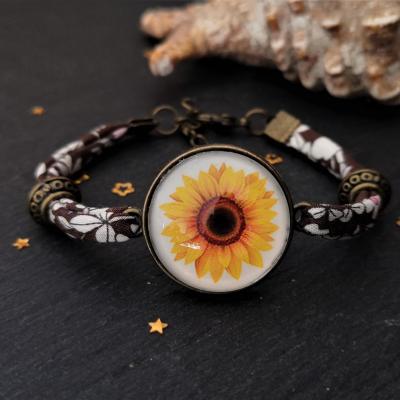 Bracelet tournesol en bronze en tissus