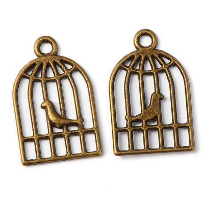 Breloque en bronze cage a oiseau