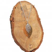 Collier chaine acier inoxydable estampe double feuille dore et argente 2