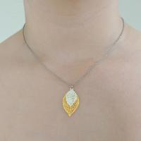 Collier chaine acier inoxydable estampe double feuille dore et argente 7