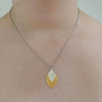 Collier chaine acier inoxydable estampe double feuille dore et argente 8