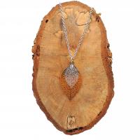 Collier chaine acier inoxydable estampe double feuille dore et argente
