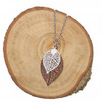 Collier chaine acier inoxydable estampe double feuille dore rose et blanc 4