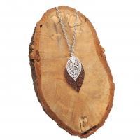 Collier chaine acier inoxydable estampe double feuille dore rose et blanc 5