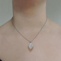 Collier chaine acier inoxydable estampe double feuille dore rose et blanc 7