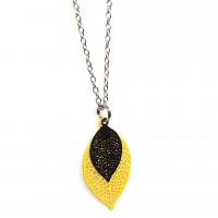 Collier chaine acier inoxydable estampe double jaune et noir 11
