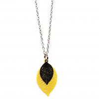 Collier chaine acier inoxydable estampe double jaune et noir 3