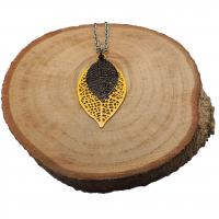 Collier chaine acier inoxydable estampe double jaune et noir 9