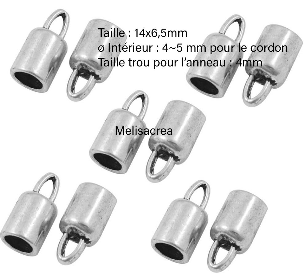 10 embouts de corde métal / 3,5mm et 5,5 mm / noir, or, argent, argent  noirci /