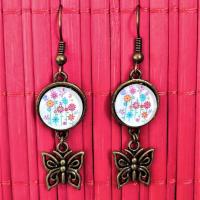 Fleurs papillons boucles d oreilles bronze