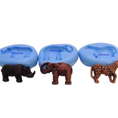 Lot de 3 moules elephant rhinoceros leopard