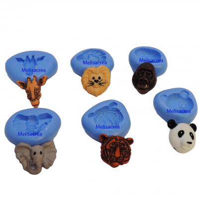 Lot de 6 moules en silicone 6 tete animaux du zoo