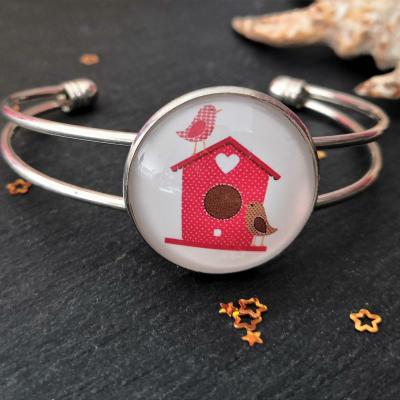 Maison rouge pour oiseaux bracelet argente 1 