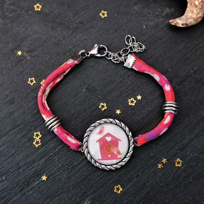 Maison rouge pour oiseaux bracelet tissus 3 