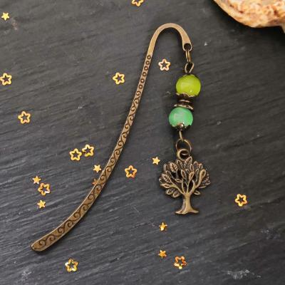 Marque page arbre de vie en bronze perle verte marbree blanc 4 