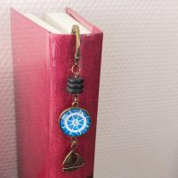 Marque page bateau cabochon en verre ancre bleu 2 