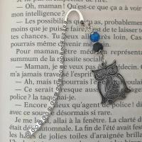 Marque page hibou perle en verre bleue perleen lave noire 2 