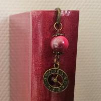 Marque page horloge perle rose bicolore grise 2 