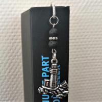 Marque page phare 2 perles en lave noire 2 