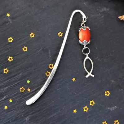 Marque page poisson christe perle oeil de chat synthetique orange 1 