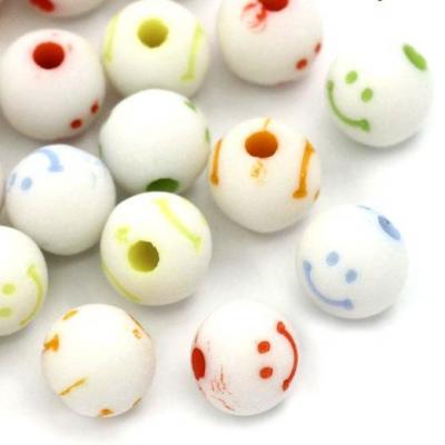 Perle ronde sourire smiley emoji emoticone blanche et multicolore 8mm 1