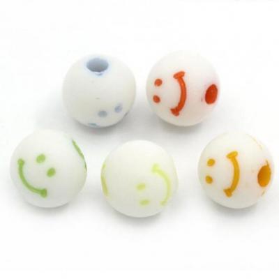 Perle ronde sourire smiley emoji emoticone blanche et multicolore 8mm 2 