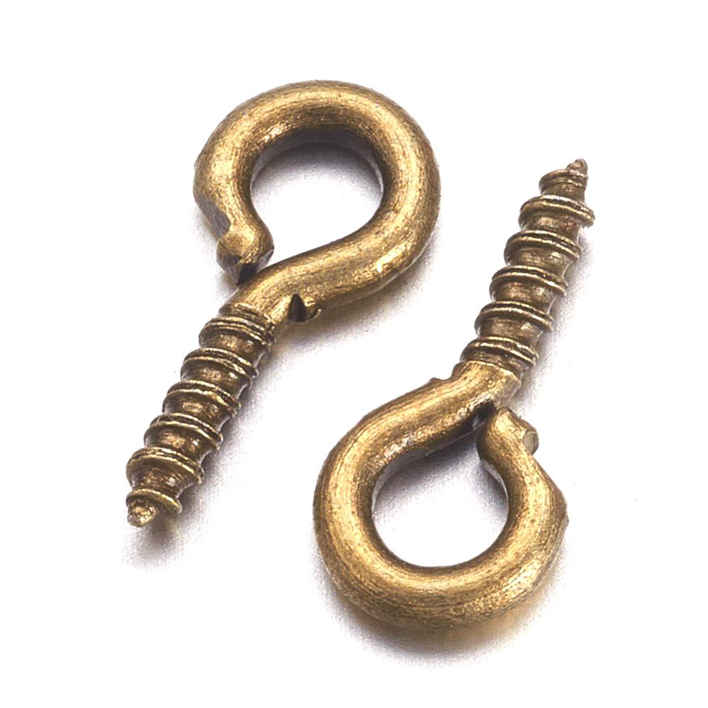 Lot de 100 pitons à vis - 8x4x1 mm, Trou: 2 mm, couleur bronze