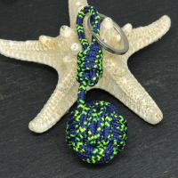 Porte cles pomme de touline bleu marine jaune et vert fluo 2 