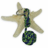 Porte cles pomme de touline bleu marine jaune et vert fluo 8 