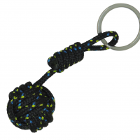 Porte cles pomme de touline noir a points bleu et jaune 1 1 