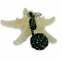Porte cles pomme de touline noir a points bleu et jaune 10 